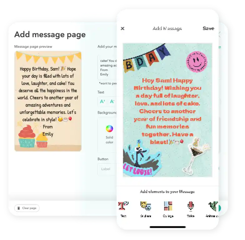 Personalize your card with messages and stickers